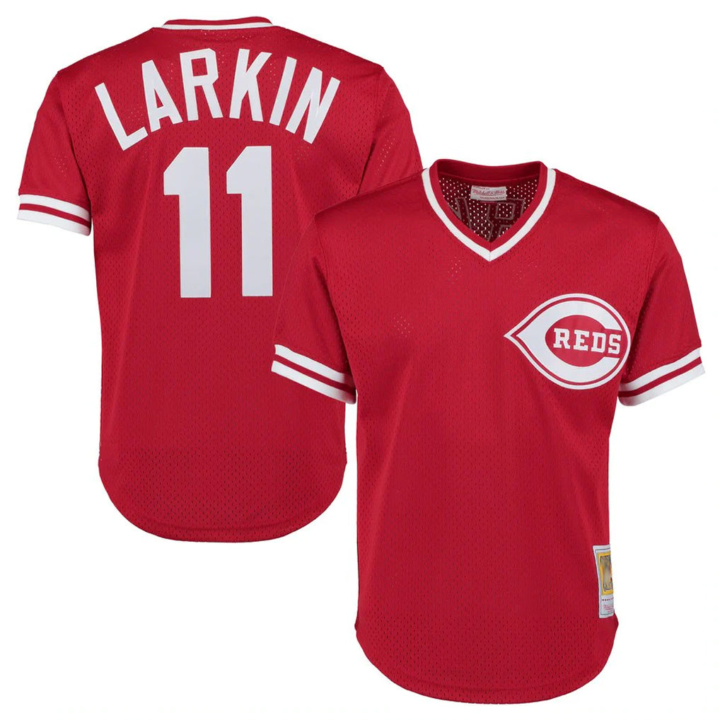 Trusc C.Reds #11 Barry Larkin Player Mitchell & Ness Red Throwback Cooperstown Mesh T-shirt Game Stitched Jerseys