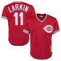 Trusc C.Reds #11 Barry Larkin Player Mitchell & Ness Red Throwback Cooperstown Mesh T-shirt Game Stitched Jerseys