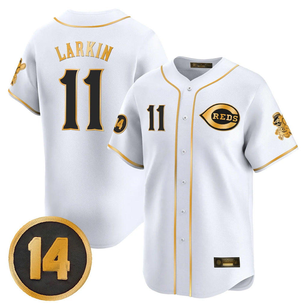 Trusc C.Reds #11 Barry Larkin Player White-Gold Vapor Premier Limited Home Stitched Jerseys
