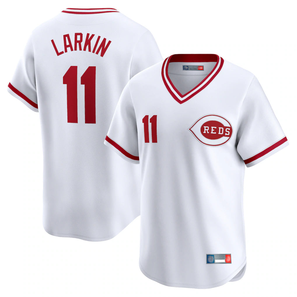 Trusc C.Reds #11 Barry Larkin Player White Cooperstown Collection Limited T-shirt Home Stitched Jerseys