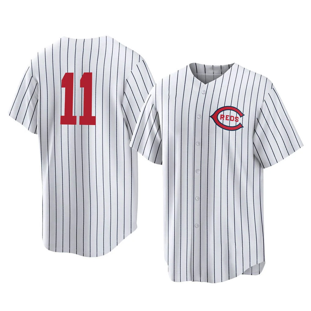 Trusc C.Reds #11 Barry Larkin Player White Stripe Field of Dreams Game Home Stitched Jerseys
