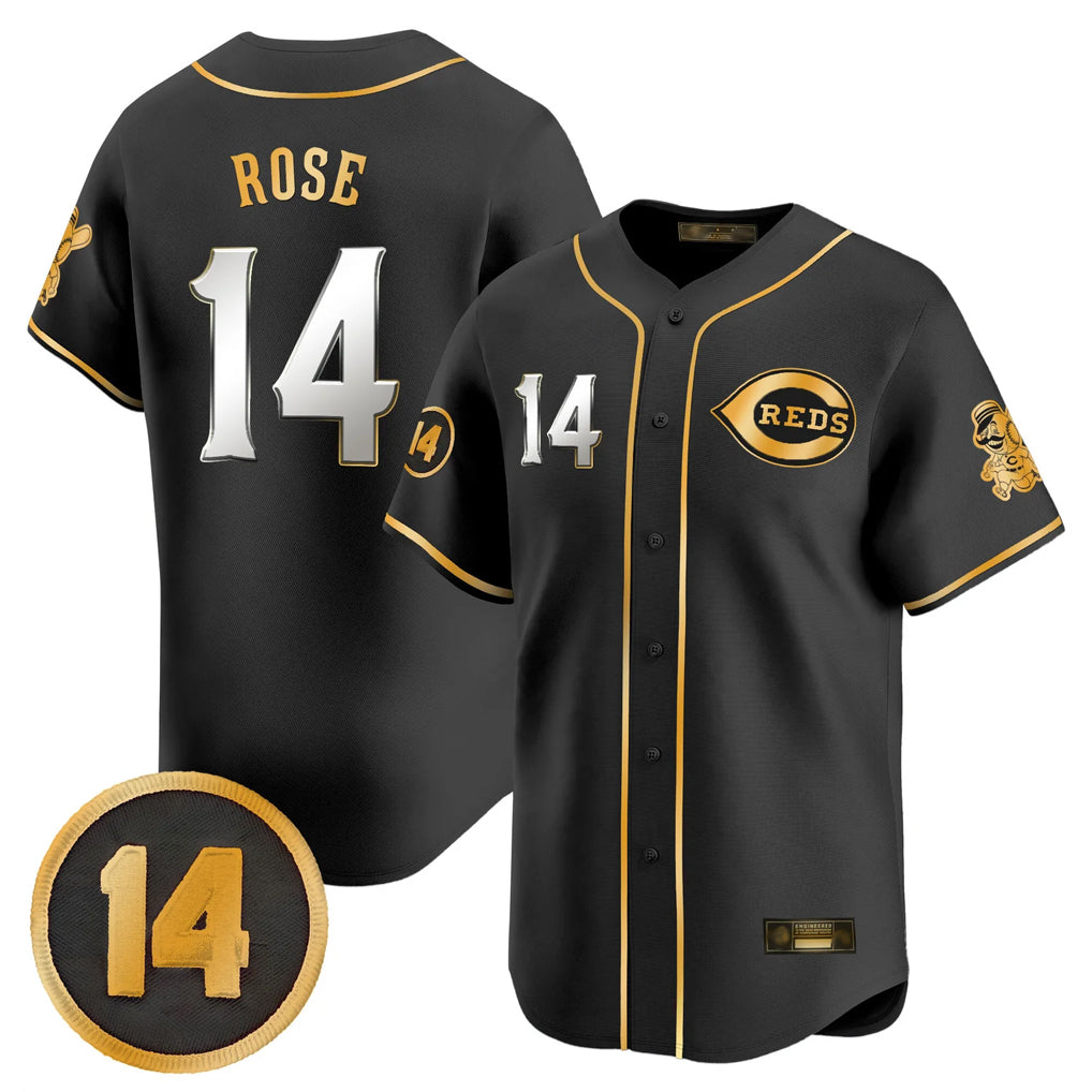 Trusc C.Reds #14 Pete Rose Player Black-Gold Vapor Premier Limited Home Stitched Jerseys