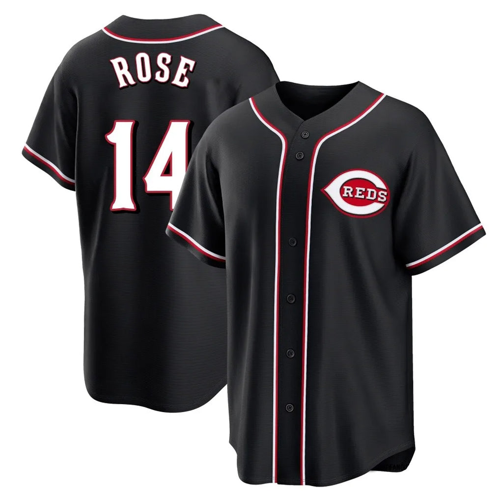 Trusc C.Reds #14 Pete Rose Player Black Fashion Out Home Game Stitched Jerseys