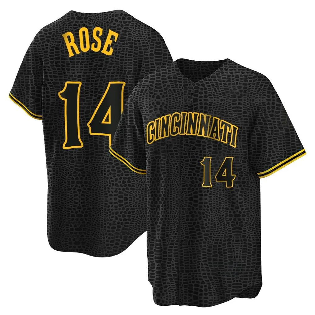 Trusc C.Reds #14 Pete Rose Player Black Snake Skin City Home Stitched Jerseys