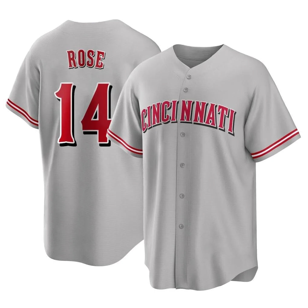 Trusc C.Reds #14 Pete Rose Player Gray Home Game Stitched Jerseys
