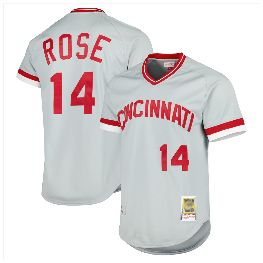 Trusc C.Reds #14 Pete Rose Player Mitchell & Ness Gray Throwback Cooperstown Mesh T-shirt Game Stitched Jerseys