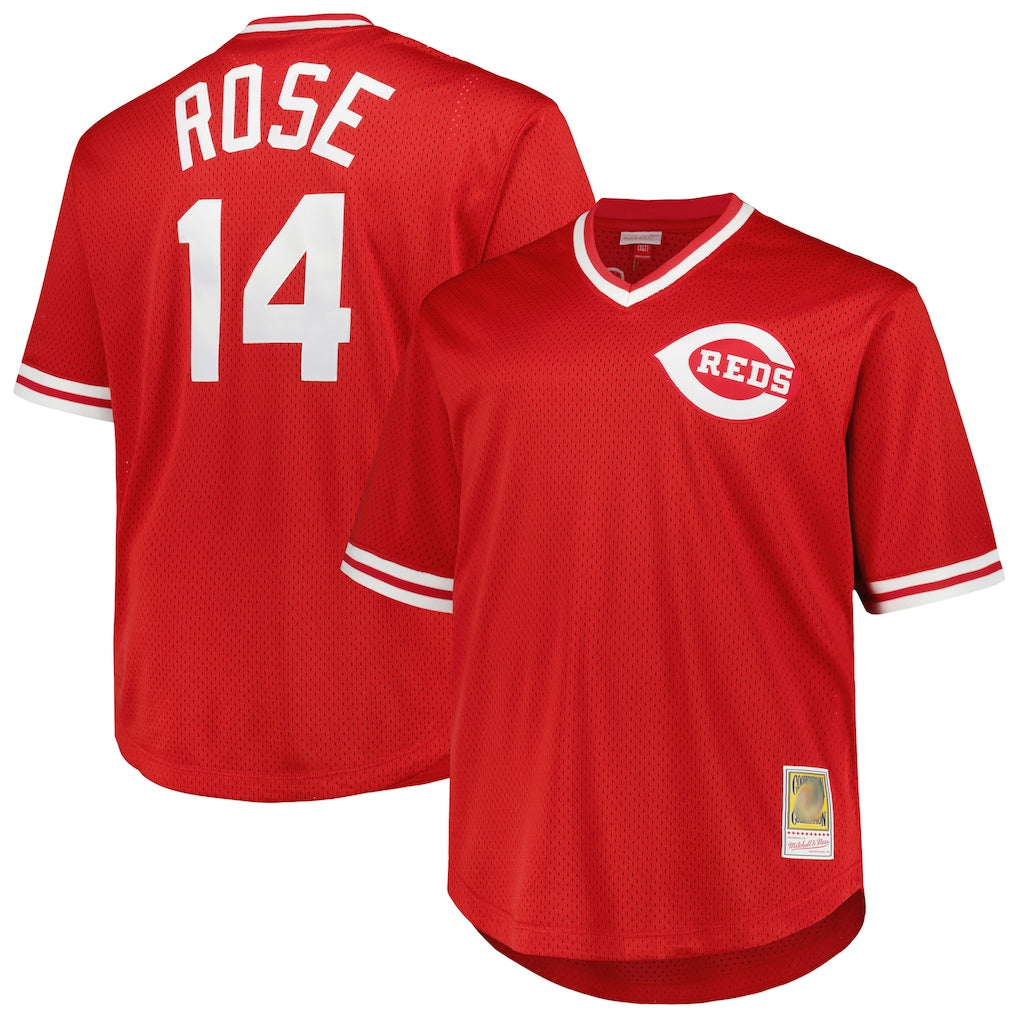 Trusc C.Reds #14 Pete Rose Player Mitchell & Ness Red Throwback Cooperstown Mesh T-shirt Game Stitched Jerseys
