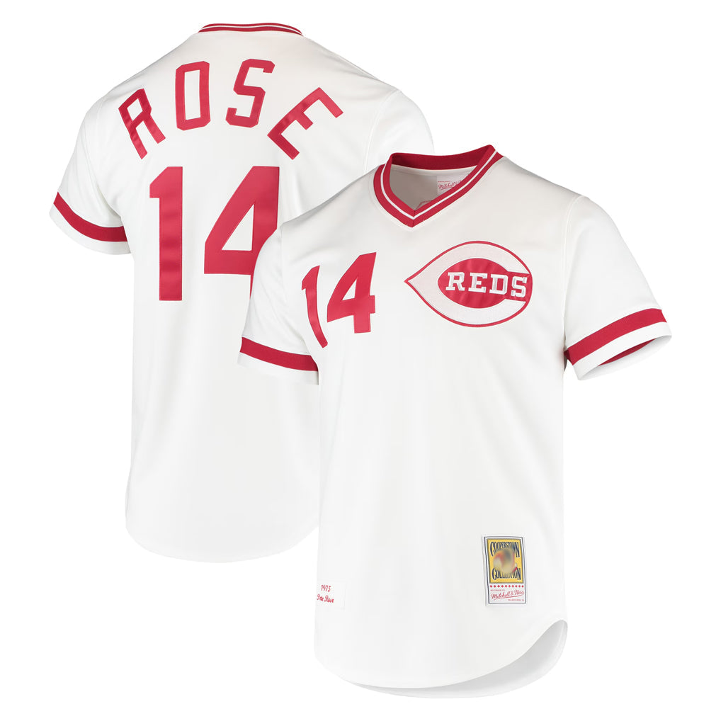 Trusc C.Reds #14 Pete Rose Player Mitchell & Ness White Throwback Cooperstown Mesh T-shirt Game Stitched Jerseys