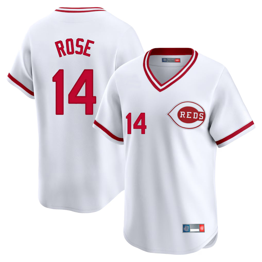 Trusc C.Reds #14 Pete Rose Player White Cooperstown Collection Limited T-shirt Home Stitched Jerseys
