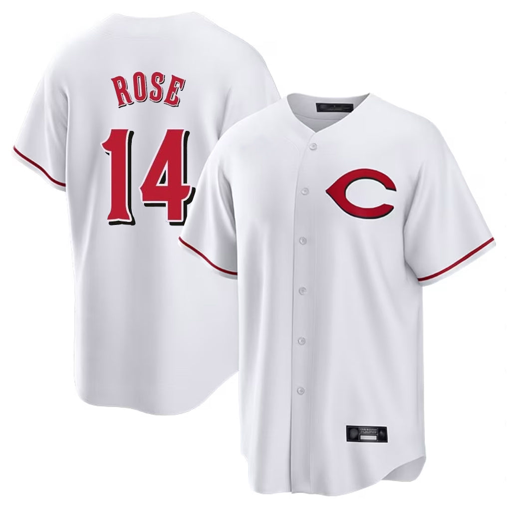 Trusc C.Reds #14 Pete Rose Player White Home Game Stitched Jerseys