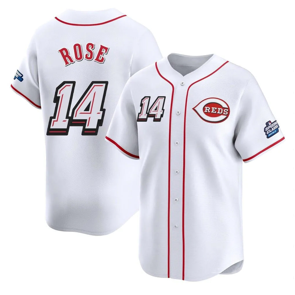 Trusc C.Reds #14 Pete Rose Player White Speedway Classic Home Limited Stitched Jerseys