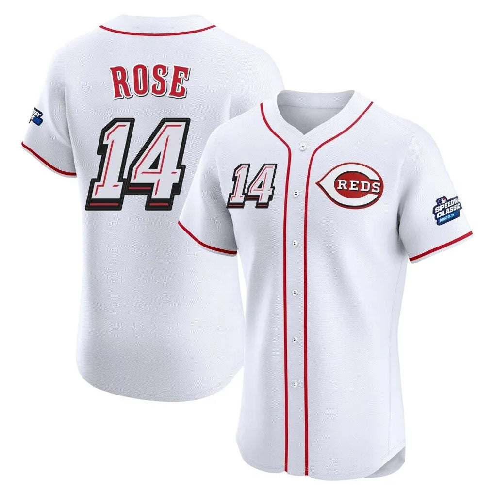 Trusc C.Reds #14 Pete Rose Player White Speedway Classic Limited Elite Home Stitched Jerseys