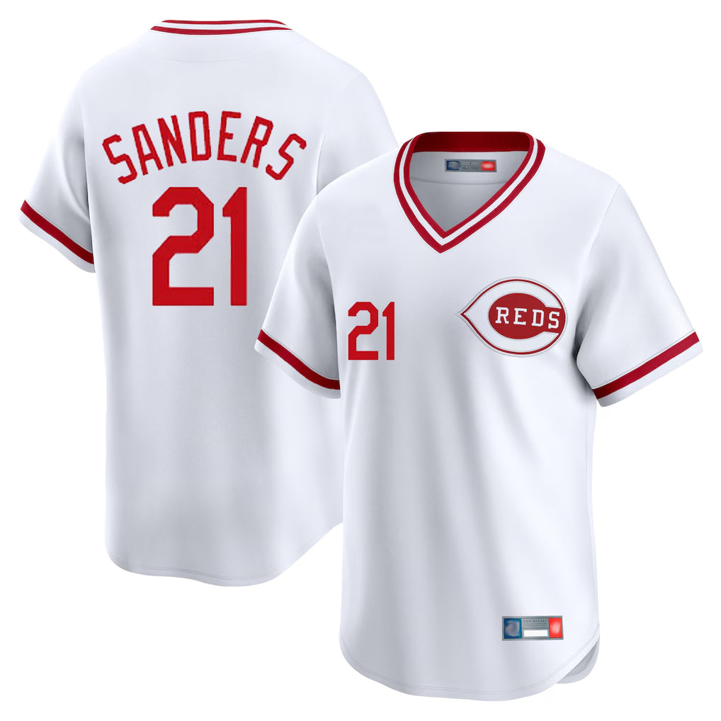 Trusc C.Reds #21 Hunter Greene Player White Cooperstown Collection Limited T-shirt Home Stitched Jerseys