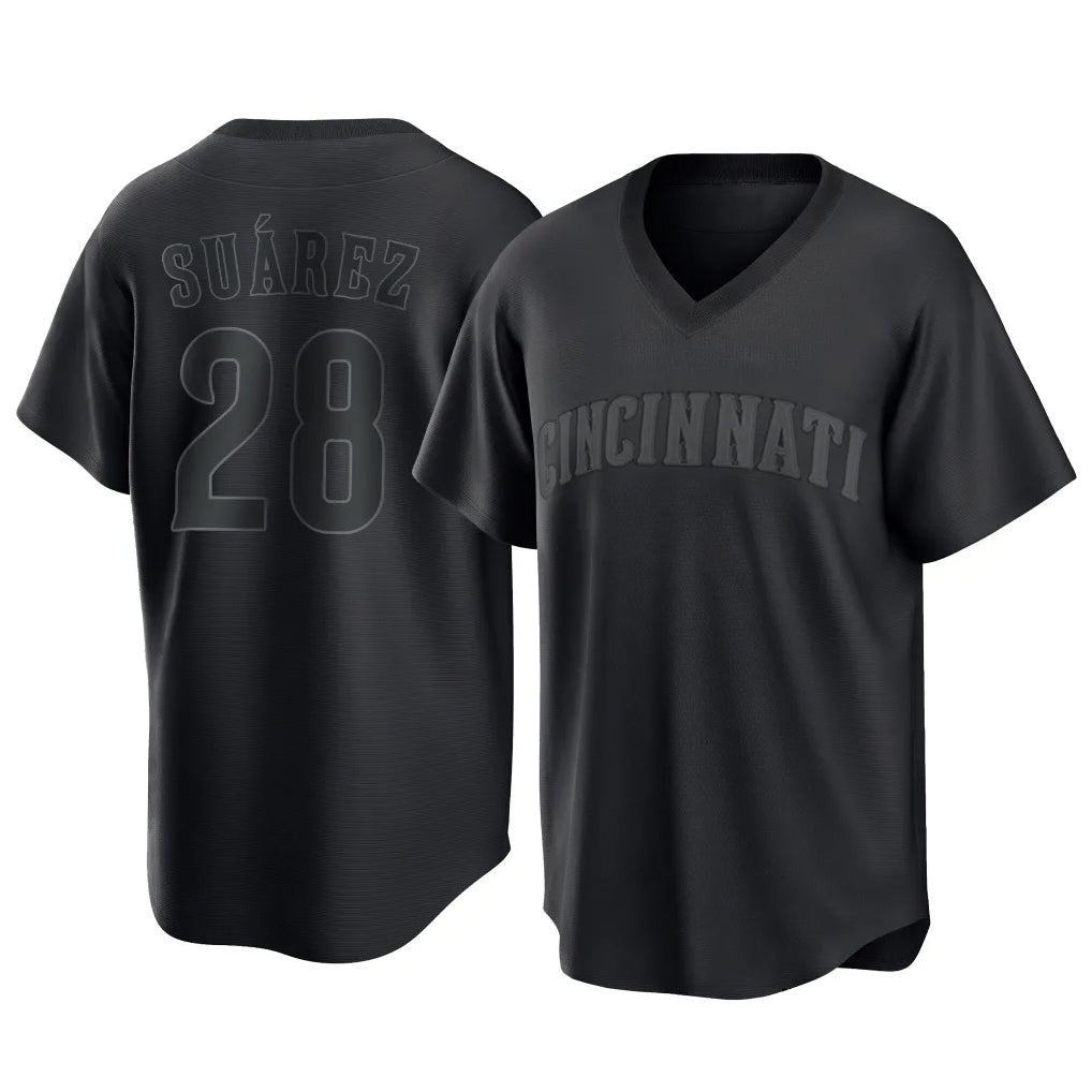 Trusc C.Reds #28 Eugenio Su¡§¡érez Player Black T-shirt Game Home Stitched Jerseys
