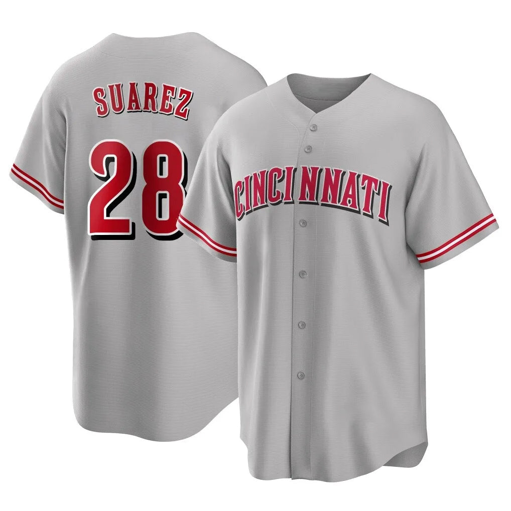 Trusc C.Reds #28 Eugenio Su¡§¡érez Player Gray Home Game Stitched Jerseys