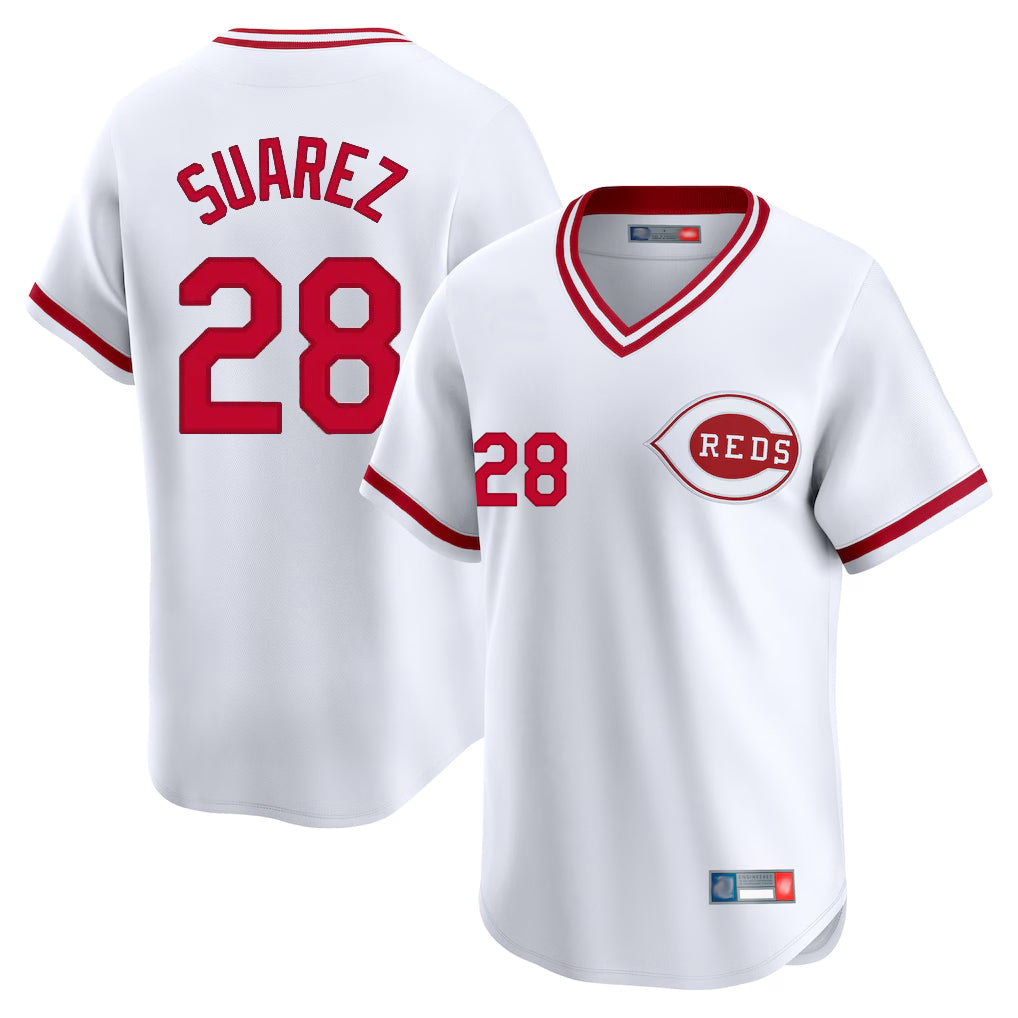 Trusc C.Reds #28 Eugenio Su¡§¡érez Player White Cooperstown Collection Limited T-shirt Home Stitched Jerseys