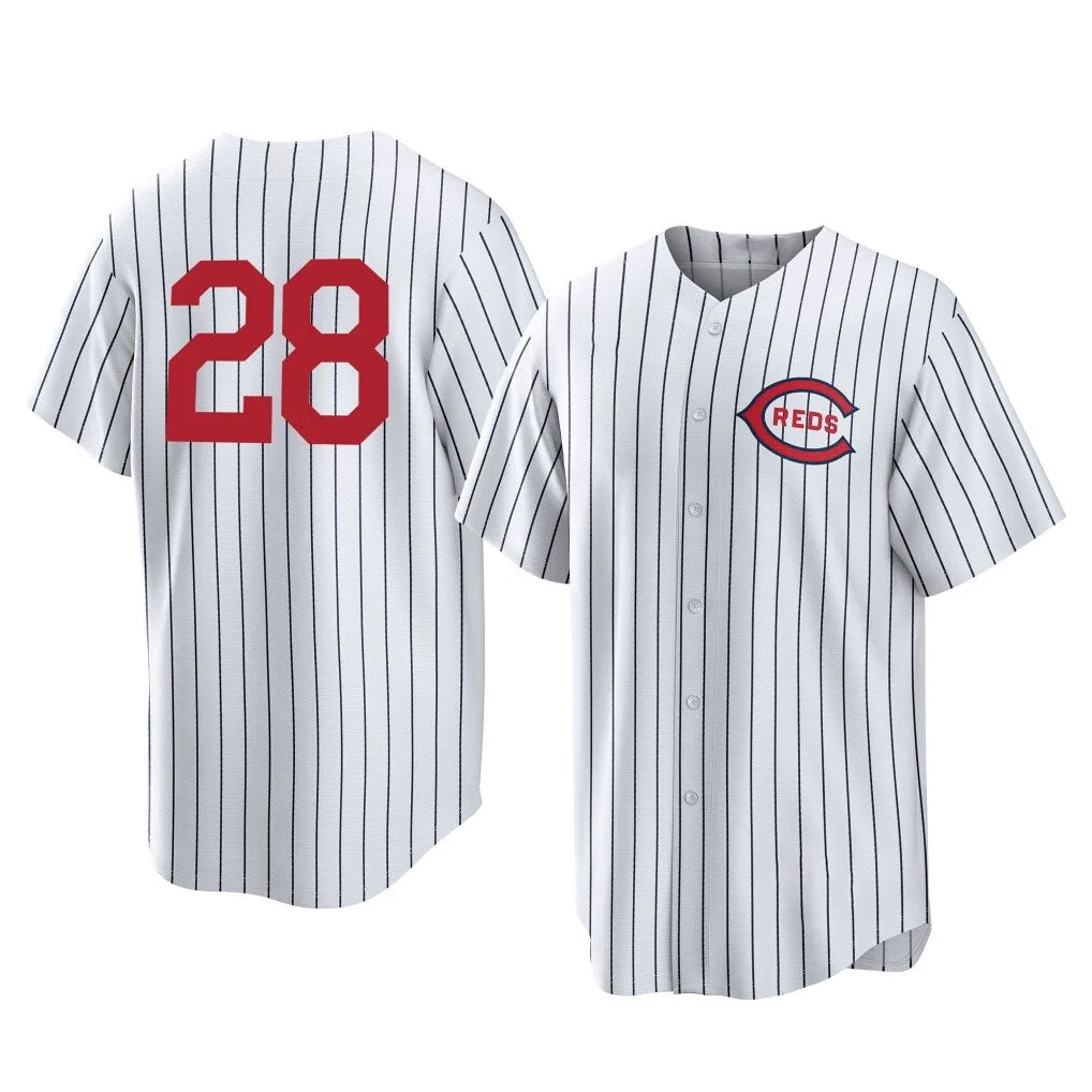 Trusc C.Reds #28 Eugenio Su¡§¡érez Player White Stripe Field of Dreams Game Home Stitched Jerseys