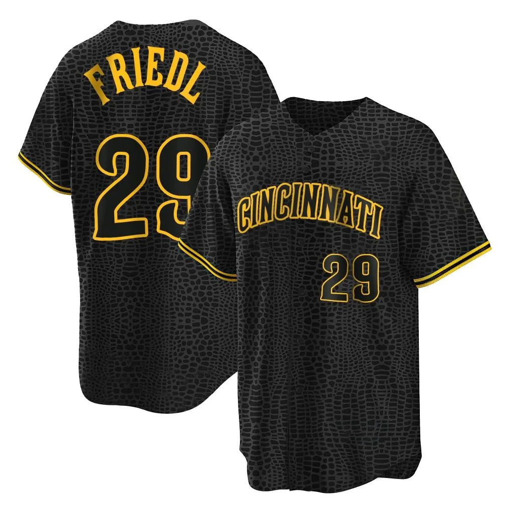 Trusc C.Reds #29 TJ Friedl Player Black Snake Skin City Home Stitched Jerseys