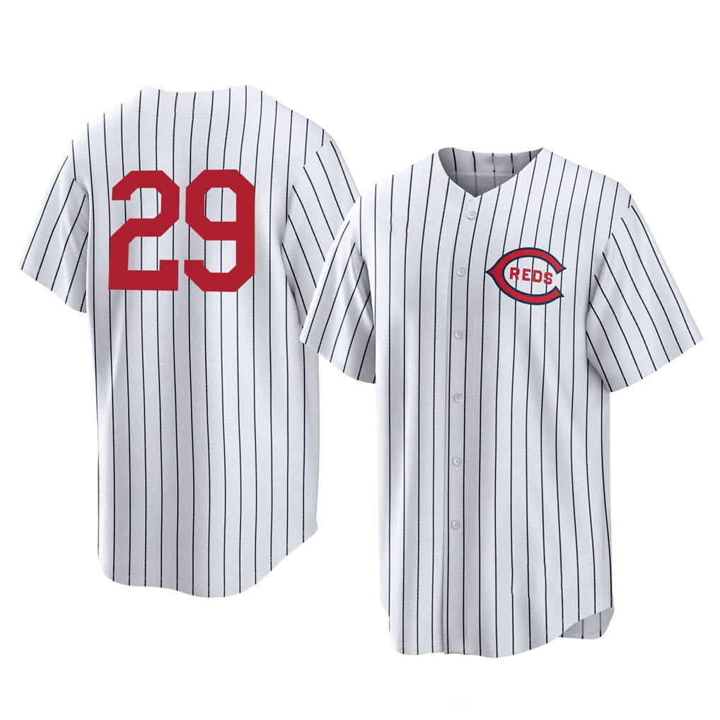 Trusc C.Reds #29 TJ Friedl Player White Stripe Field of Dreams Game Home Stitched Jerseys