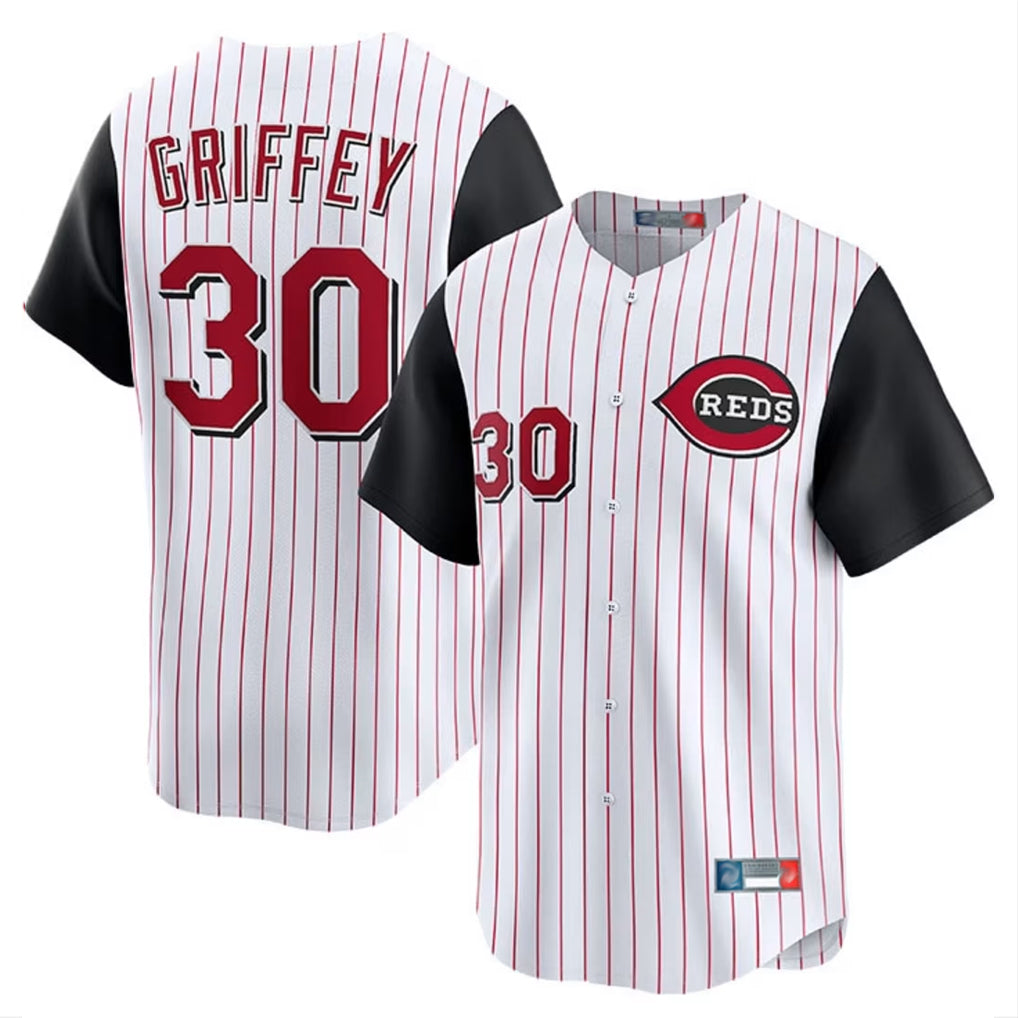 Trusc C.Reds #30 Ken Griffey Player White Black Stripe Field of Dreams Game Home Stitched Jerseys
