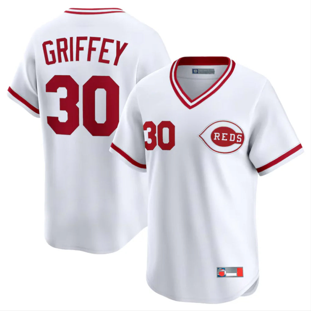 Trusc C.Reds #30 Ken Griffey Player White Cooperstown Collection Limited T-shirt Home Stitched Jerseys