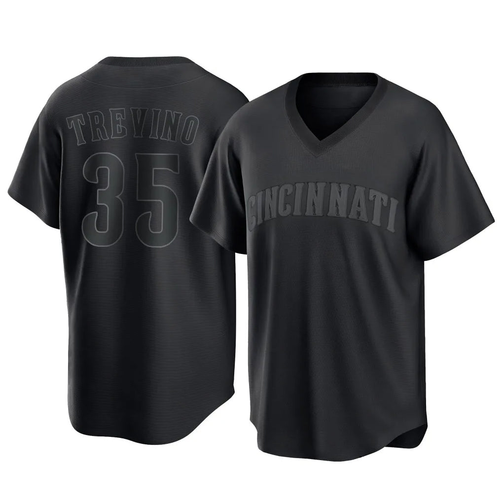 Trusc C.Reds #35 Jose Trevino Player Black T-shirt Game Home Stitched Jerseys