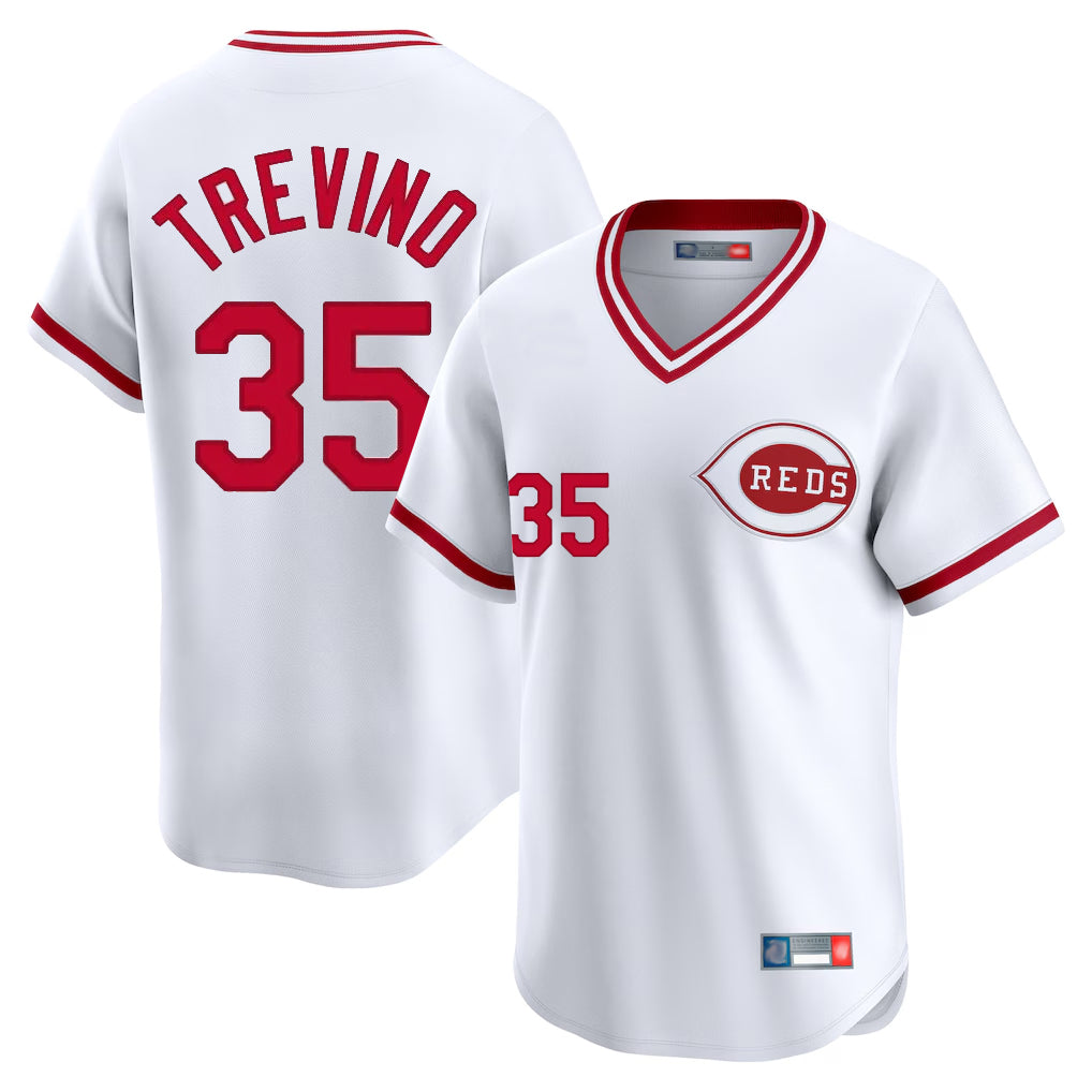 Trusc C.Reds #35 Jose Trevino Player White Cooperstown Collection Limited T-shirt Home Stitched Jerseys