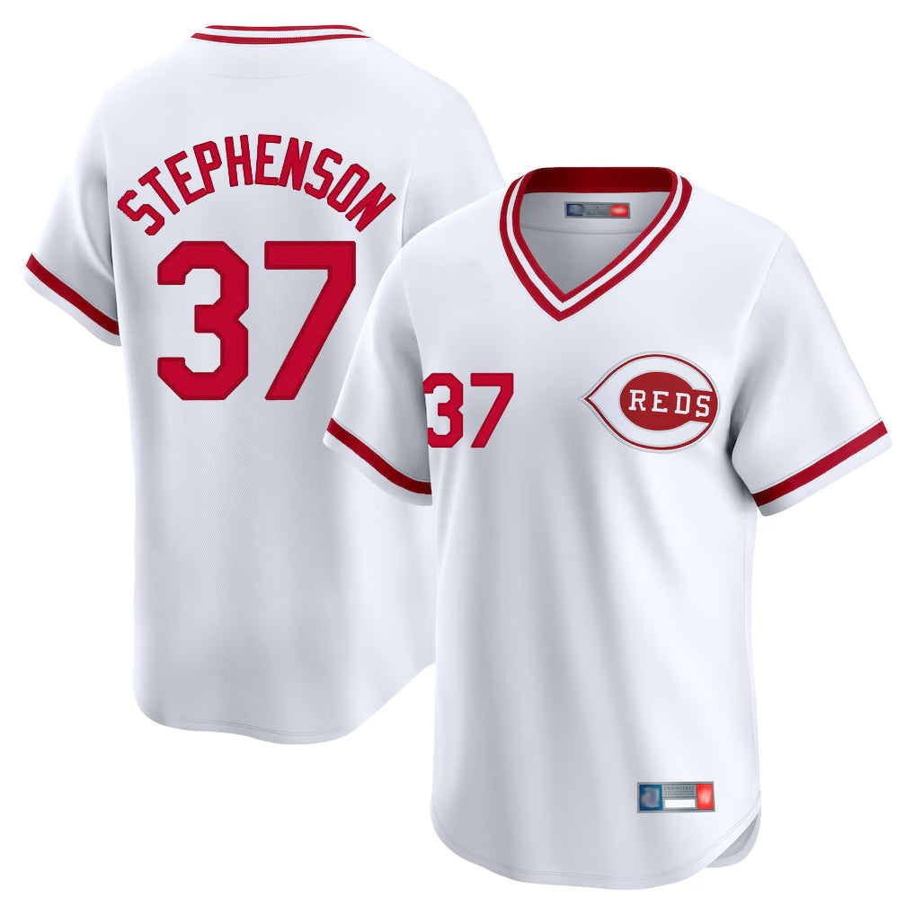 Trusc C.Reds #37 Tyler Stephenson Player White Cooperstown Collection Limited T-shirt Home Stitched Jerseys