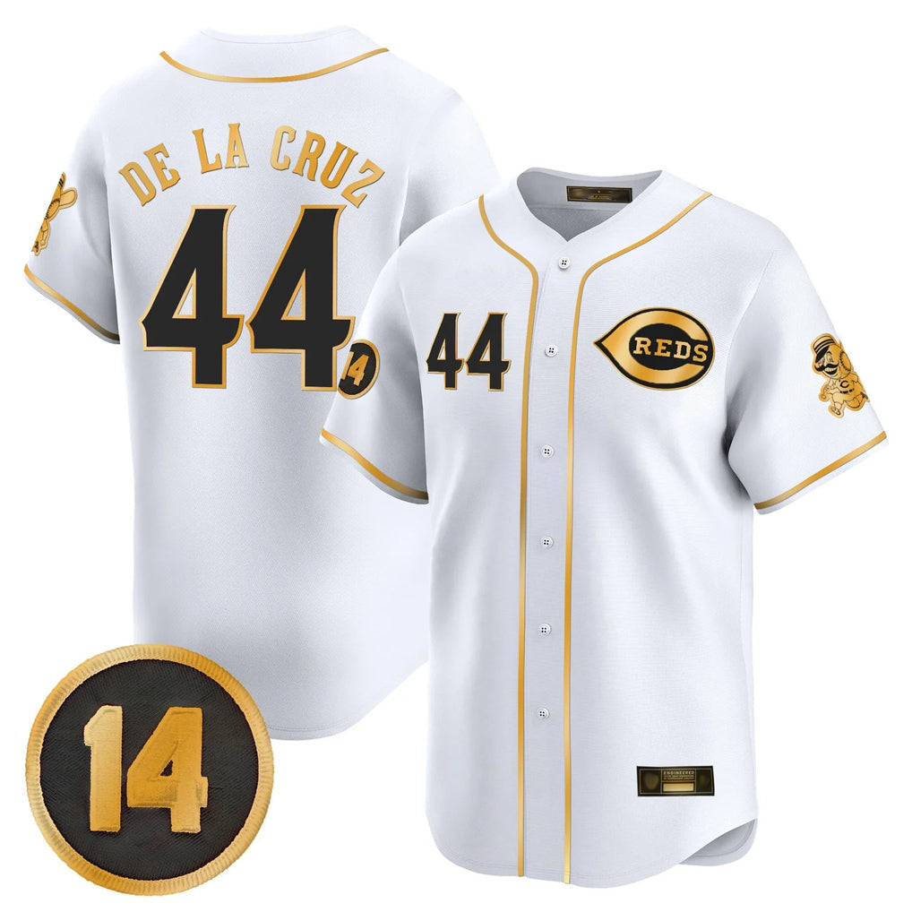 Trusc C.Reds #44 Elly De La Cruz Player White-Gold Vapor Premier Limited Home Stitched Jerseys