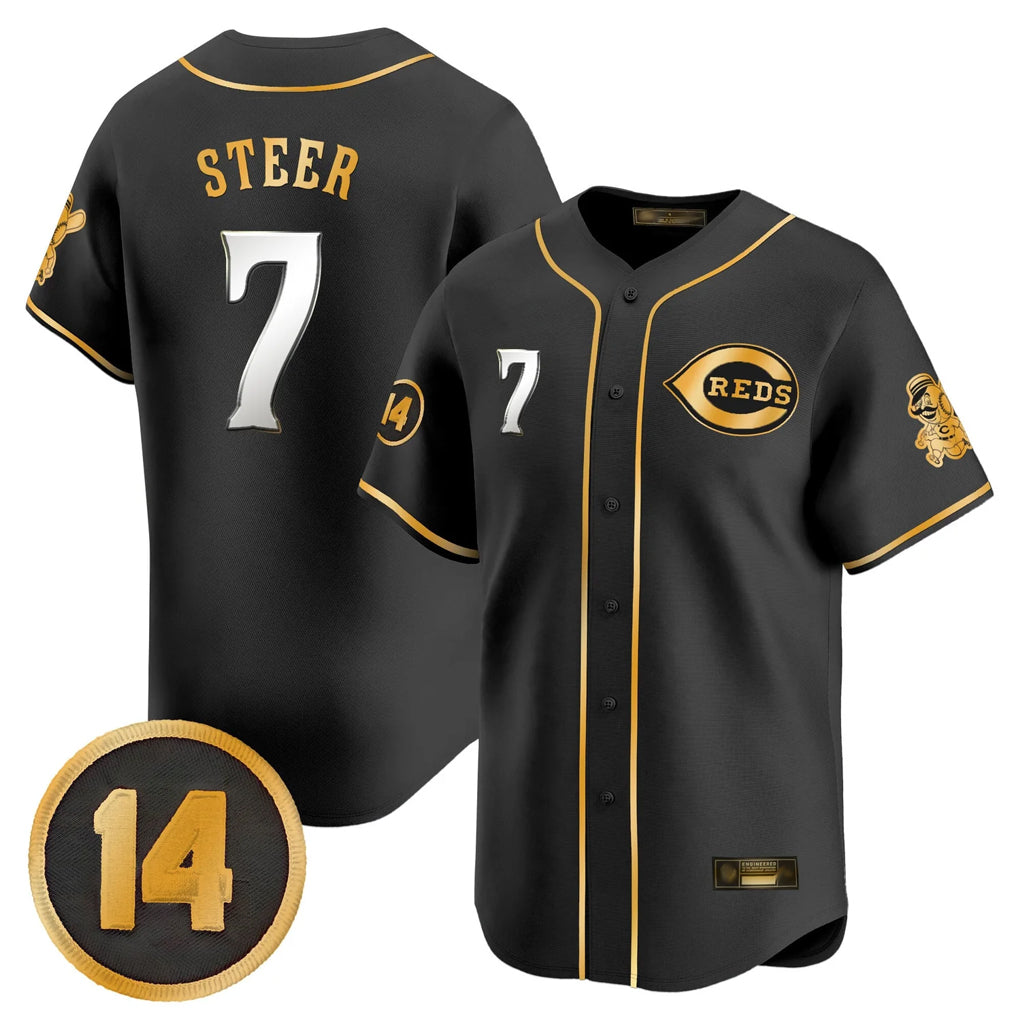 Trusc C.Reds #7 Spencer Steer Player Black-Gold Vapor Premier Limited Home Stitched Jerseys