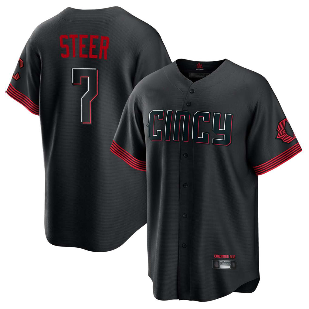 Trusc C.Reds #7 Spencer Steer Player Black City Connect Home Game Stitched Jerseys