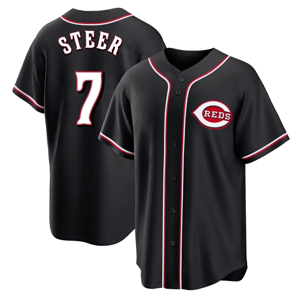 Trusc C.Reds #7 Spencer Steer Player Black Fashion Out Home Game Stitched Jerseys