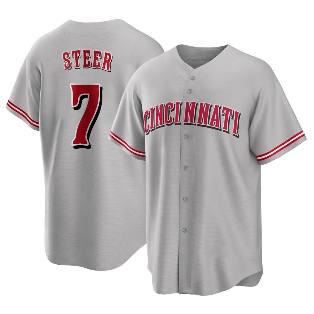 Trusc C.Reds #7 Spencer Steer Player Gray Home Game Stitched Jerseys