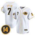 Trusc C.Reds #7 Spencer Steer Player White-Gold Vapor Premier Limited Home Stitched Jerseys