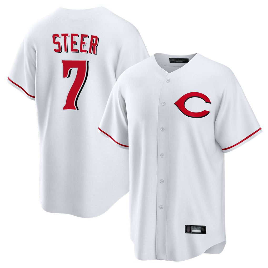Trusc C.Reds #7 Spencer Steer Player White Home Game Stitched Jerseys