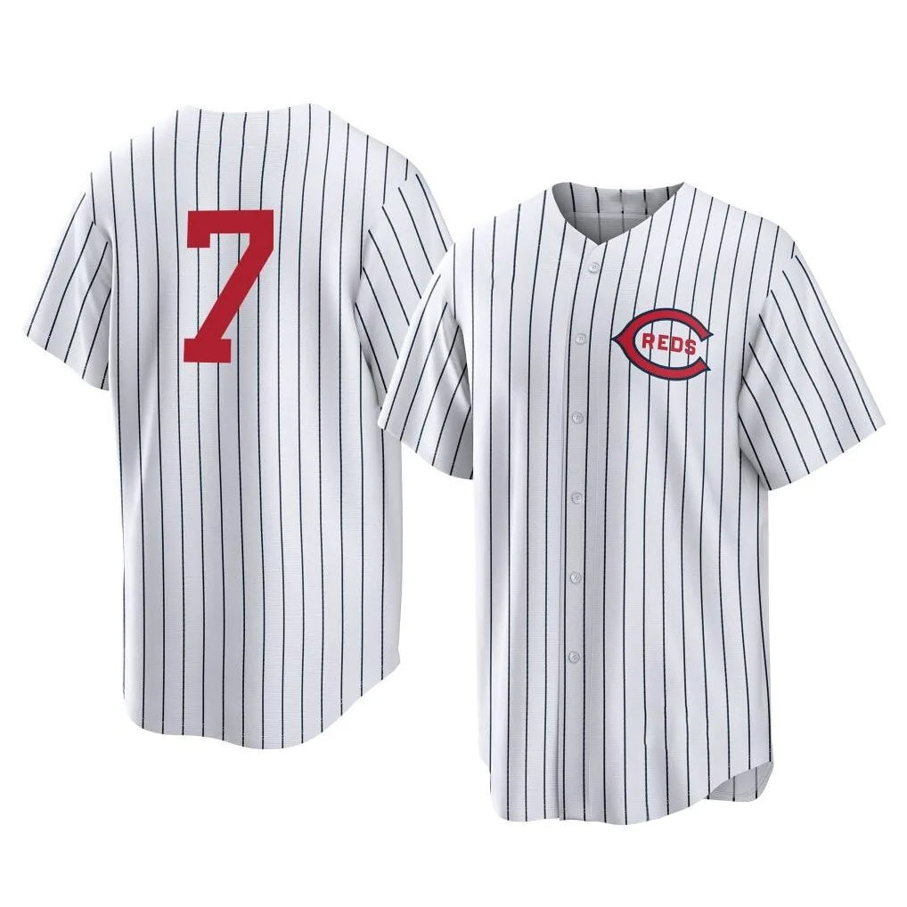 Trusc C.Reds #7 Spencer Steer Player White Stripe Field of Dreams Game Home Stitched Jerseys