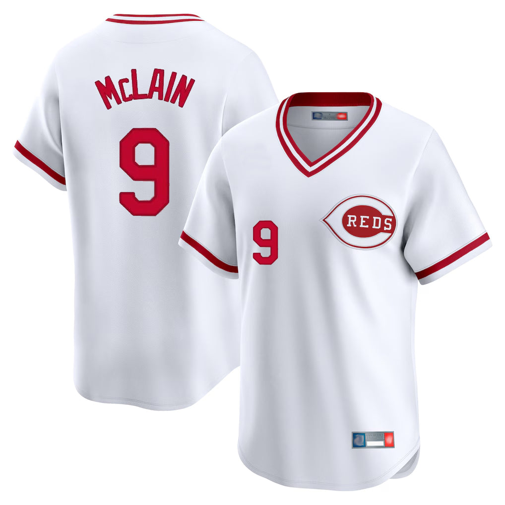 Trusc C.Reds #9 Matt McLain Player White Cooperstown Collection Limited T-shirt Home Stitched Jerseys