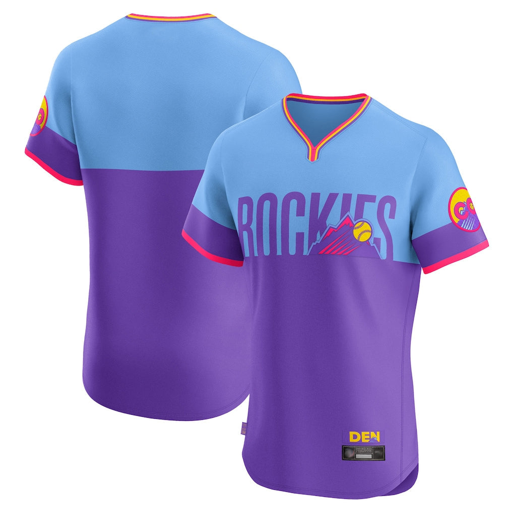 Trusc C.Rockies Purple-Light Blue City Connect Limited Elite Home T-shirt Blank Player Stitched Jerseys