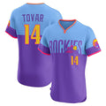 Trusc C.Rockies #14 Ezequiel Tovar Player Purple-Light Blue City Connect Limited Elite Home T-shirt Stitched Jerseys
