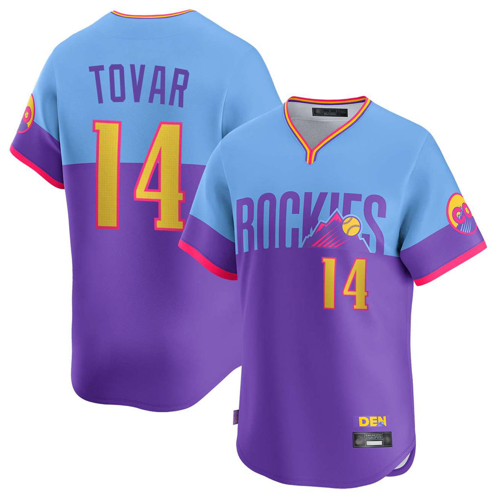 Trusc C.Rockies #14 Ezequiel Tovar Player Purple-Light Blue City Connect Limited Home T-shirt Stitched Jerseys