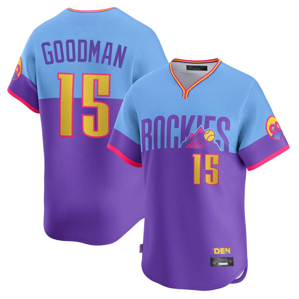 Trusc C.Rockies #15 Hunter Goodman Player Purple-Light Blue City Connect Limited Home T-shirt Stitched Jerseys