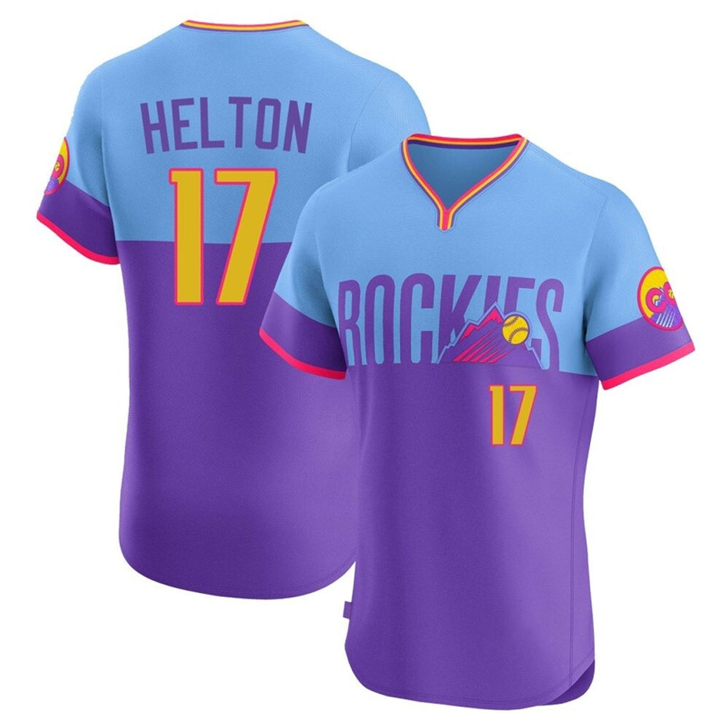 Trusc C.Rockies #17 Todd Helton Player Purple-Light Blue City Connect Limited Elite Home T-shirt Stitched Jerseys