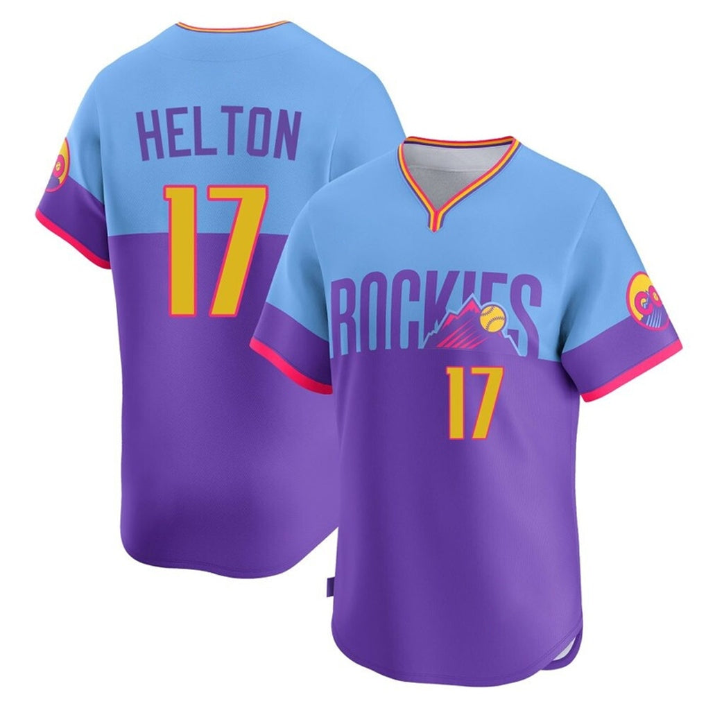 Trusc C.Rockies #17 Todd Helton Player Purple-Light Blue City Connect Limited Home T-shirt Stitched Jerseys