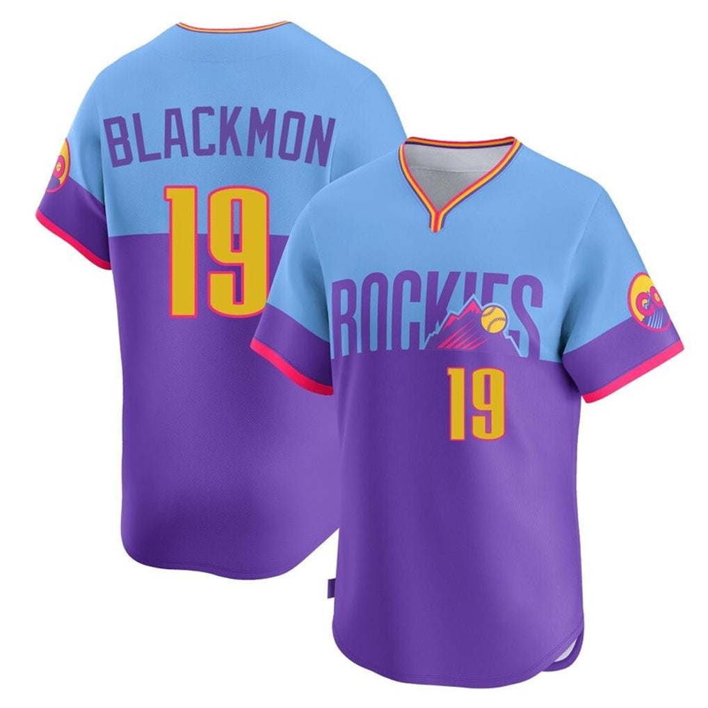 Trusc C.Rockies #19 Charlie Blackmon Player Purple-Light Blue City Connect Limited Home T-shirt Stitched Jerseys