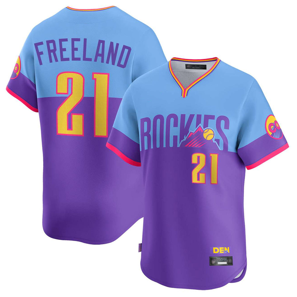 Trusc C.Rockies #21 Kyle Freeland Player Purple-Light Blue City Connect Limited Home T-shirt Stitched Jerseys