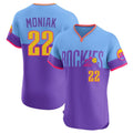 Trusc C.Rockies #22 Mickey Moniak Player Purple-Light Blue City Connect Limited Elite Home T-shirt Stitched Jerseys