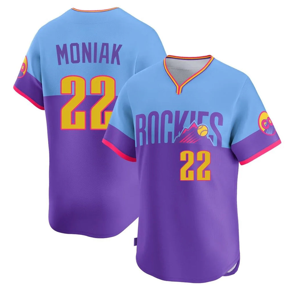 Trusc C.Rockies #22 Mickey Moniak Player Purple-Light Blue City Connect Limited Home T-shirt Stitched Jerseys