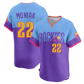 Trusc C.Rockies #22 Mickey Moniak Player Purple-Light Blue City Connect Limited Home T-shirt Stitched Jerseys