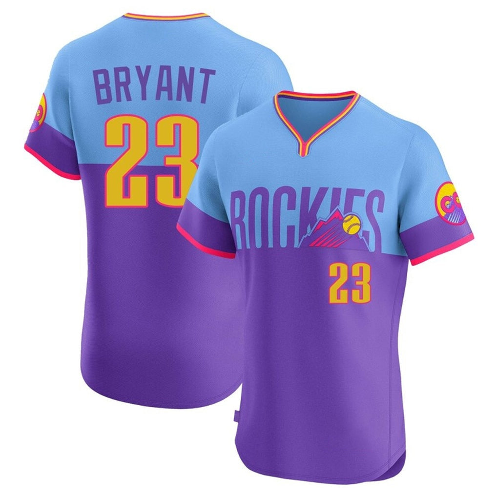 Trusc C.Rockies #23 Kris Bryant Player Purple-Light Blue City Connect Limited Elite Home T-shirt Stitched Jerseys