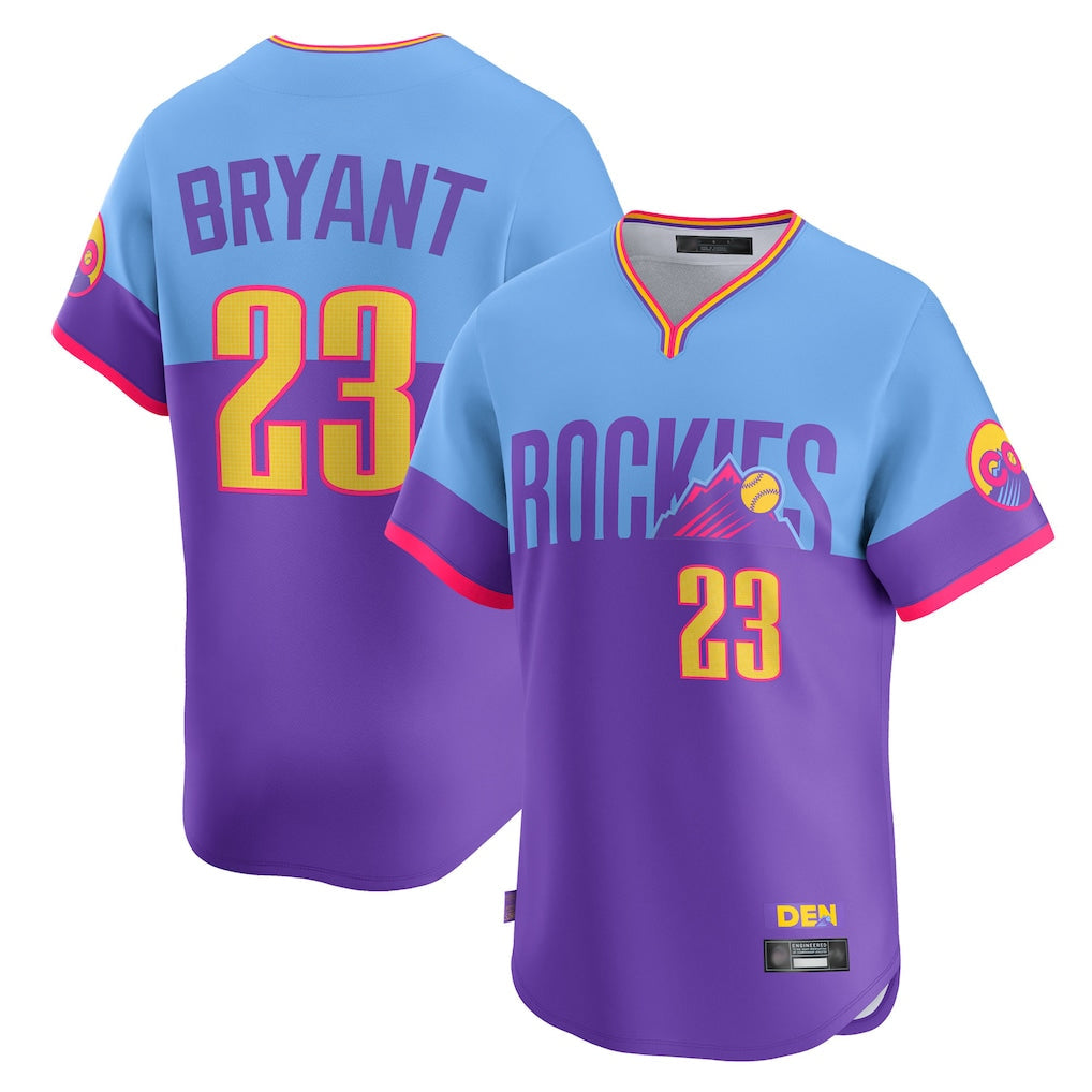 Trusc C.Rockies #23 Kris Bryant Player Purple-Light Blue City Connect Limited Home T-shirt Stitched Jerseys